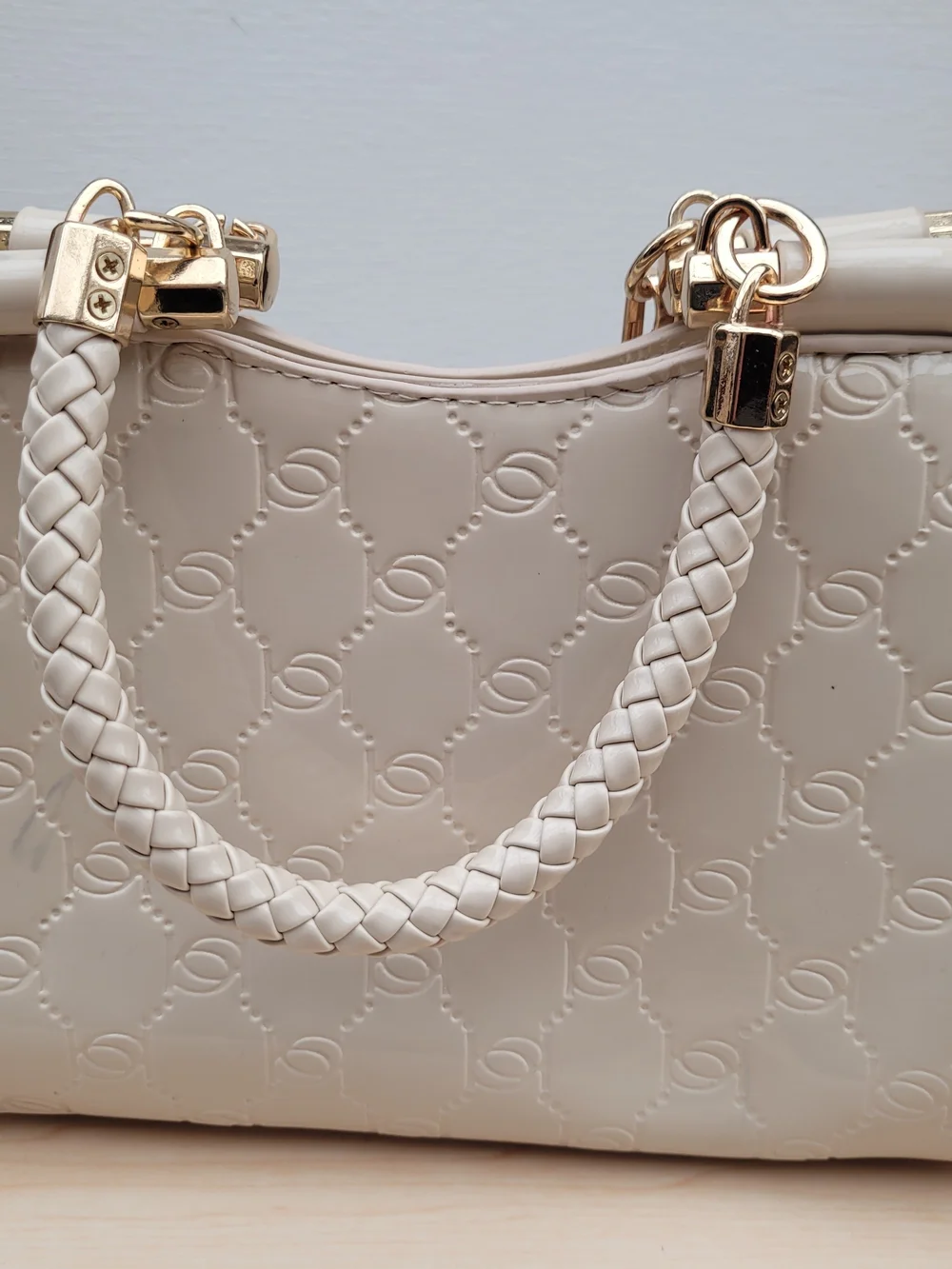 Bebe Cream Embossed Satchel Crossbody Bag – Gold Hardware Elegant Bebe handbag